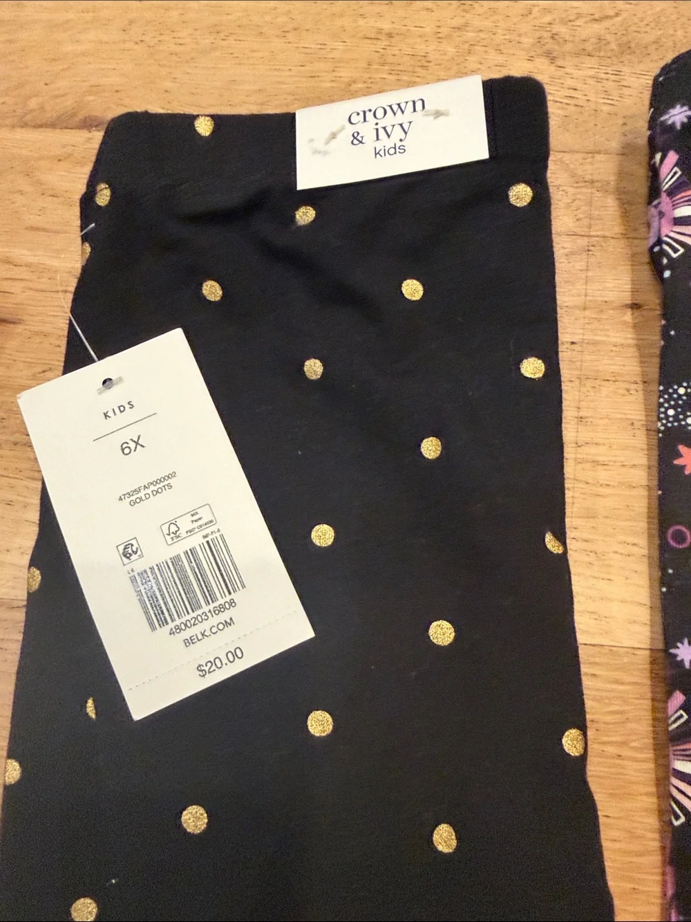 crown & ivy Three-Pack Girls' Leggings in Black, Cream & Black Patterned